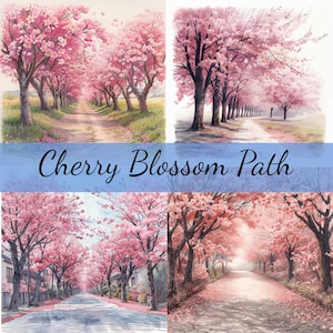 16 Kirschblüten-Baumweg-Clipart-Bundle, 16 hochwertige JPG, Craft Art, Kartenherstellung, Clip Art, Digital Paper Craft, Scrapbooking