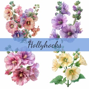 16 Buntes Stockrosen Blumen Clipart Bundle, 16 hochwertige JPG, Craft Art, Kartenherstellung, Clip Art, digitales Papiermodell, Scrapbooking