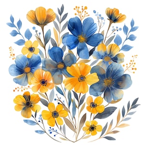 Abstract Blue and Yellow Flowers Clipart Bundle, 16 High-quality JPG ...