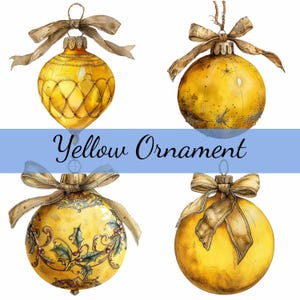 16 gele ornament met strik kerst clipartbundel, 16 hoogwaardige JPG, ambachtelijke kunst, kaarten maken, illustraties, digitale papierkunst, scrapbooking