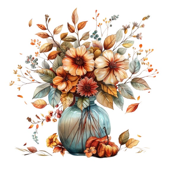 Autumn Leaves Fall Flower Bouquet Clipart Bundle, 16 High