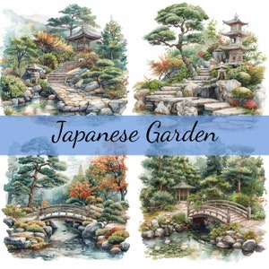 16 Japanischer Garten mit Teich Clipart Bundle, 16 hochwertige JPG, Craft Art, Kartenherstellung, Clip Art, digitales Papiermodell, Scrapbooking