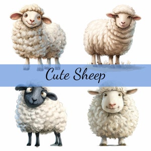15 Silly Sheep Clipart Bundle, 15 JPG di alta qualità, artigianato, creazione di biglietti, clip art, artigianato di carta digitale, scrapbooking