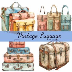 15 vintage reisbagage koffer clipartbundel, 15 hoogwaardige JPG, ambachtelijke kunst, kaarten maken, illustraties, digitale papierkunst, scrapbooking