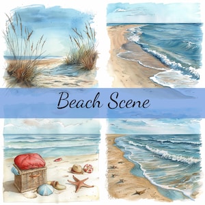 Lot de 16 cliparts scène de plage, 16 images JPG de haute qualité, créations artistiques, fabrication de cartes, clipart, créations numériques sur papier, scrapbooking