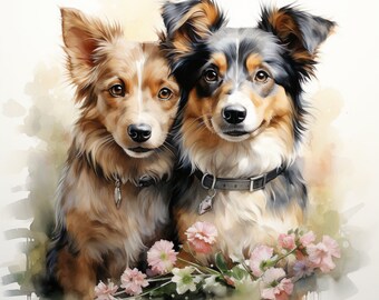 16 amici cani con fiori Clipart Bundle, 16 JPG di alta qualità, arte per l'asilo nido, creazione di cartoline, clip art, artigianato con carta digitale, arte del cane, cane JPG