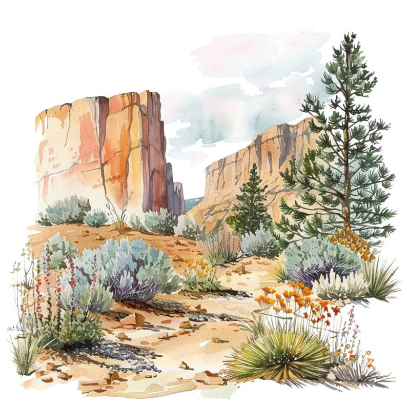 Mesas Buttes Desert Southwest Landscape Clipart Bundle, 16 Highquality
