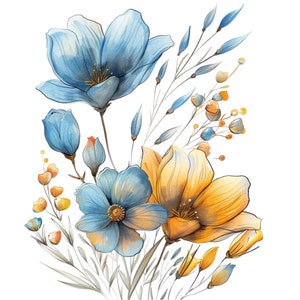 Abstract Blue and Yellow Flowers Clipart Bundle, 16 High-quality JPG ...