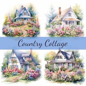 Pacote de clipart de 16 casas de campo, JPG de alta qualidade, arte artesanal, criação de cartões, clip art, artesanato em papel digital, scrapbooking