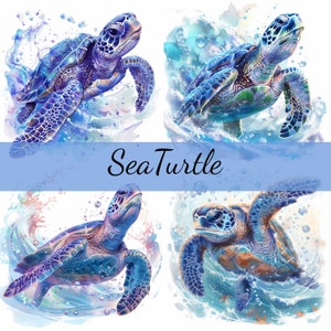Paquete de 16 imágenes prediseñadas de tortugas marinas en el océano, 16 imágenes en formato JPG de alta calidad, manualidades, creación de tarjetas, imágenes prediseñadas, manualidades con papel digital, álbumes de recortes