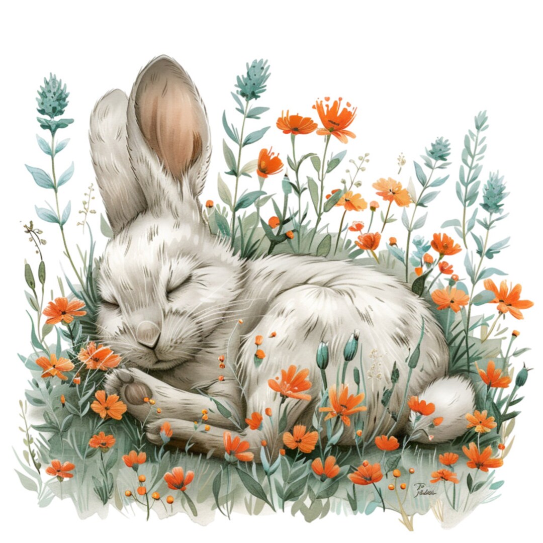 Bunny Rabbit in Wildflowers Clipart Bundle, 14 High-quality JPG, Craft ...