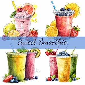 16 Frucht-Smoothies-Clipart-Bundle, hochwertige JPG, Handwerk Kunst, Kartenherstellung, Clip Art, Digitales Papiermodell, Scrapbooking