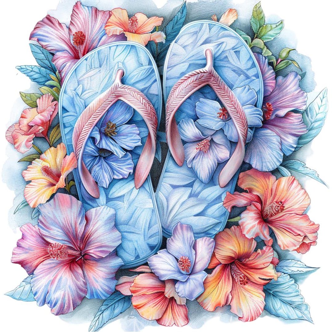 Flip Flops With Flowers Clipart Bundle, 16 High-quality JPG, Craft Art ...