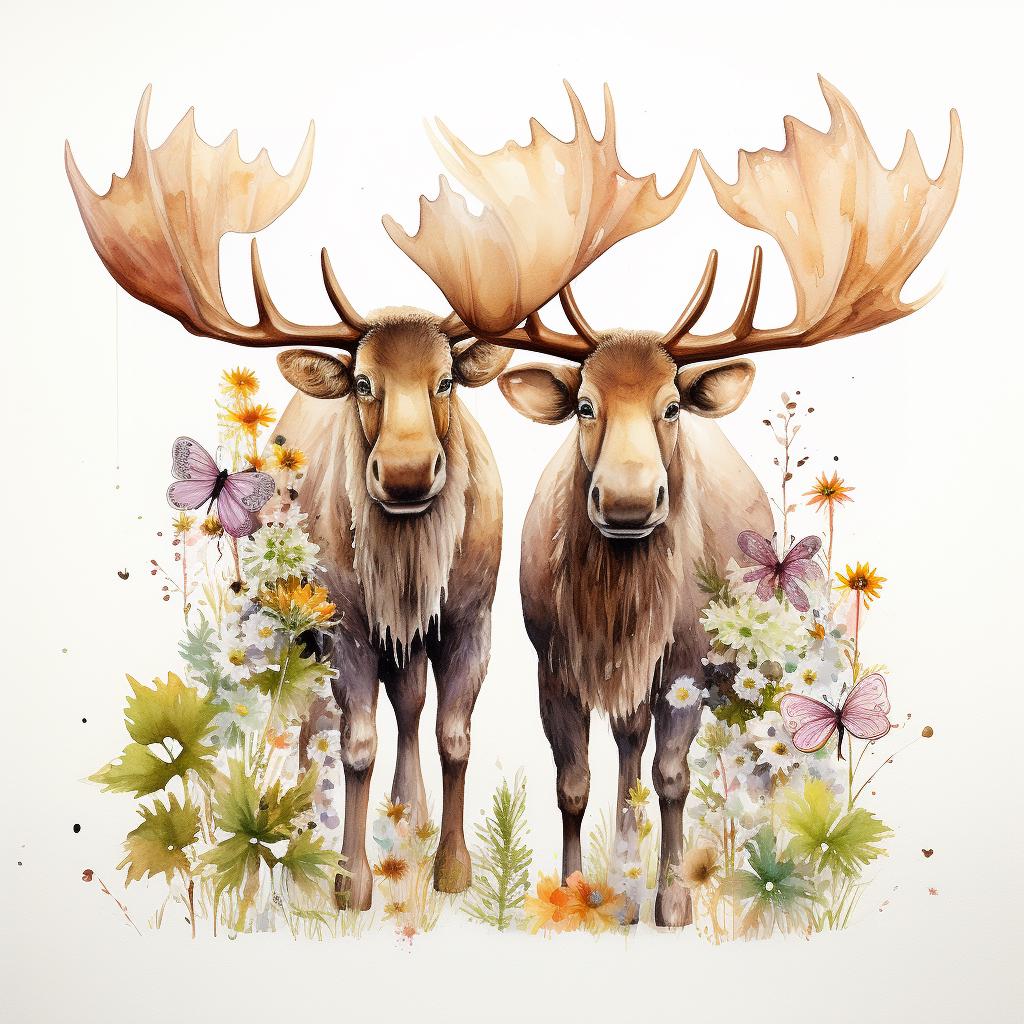 Spring Cute Moose 12 Cute Moose W Flowers Clipart Bundle, High-quality JPG, Nursery Art ...
