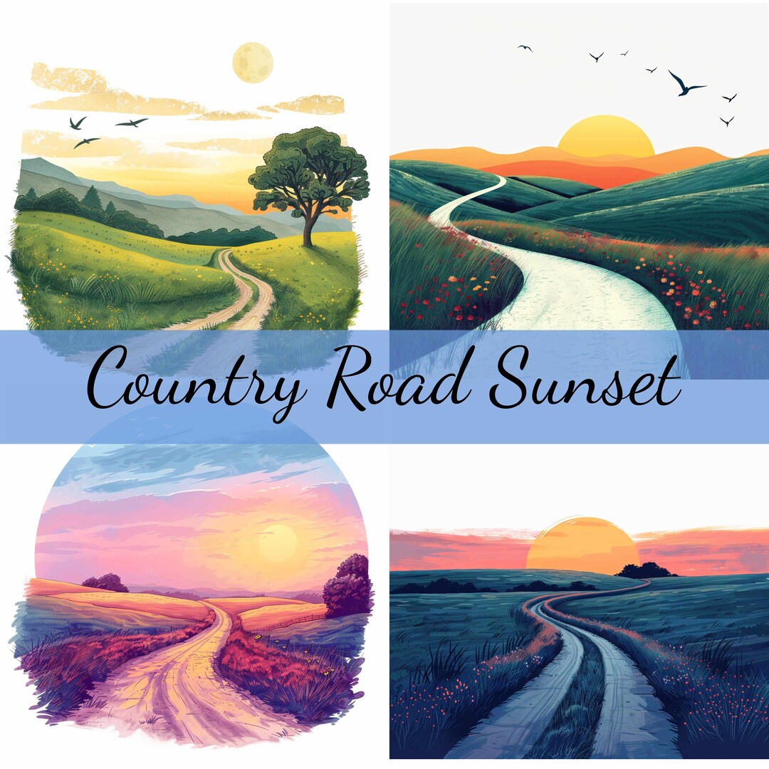 Country Road at Sunset Clipart Bundle, 15 High-quality JPG, Craft Art ...
