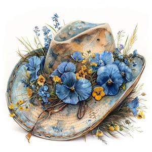 16 Blumen und Cowboy-Cowgirl-Hut, Clipart-Bundle, 16 hochwertige JPG, Craft Art, Kartenherstellung, Clip Art, digitales Papiermodell, Scrapbooking