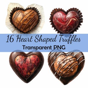 16 Trufas de Chocolate em Forma de Coração Clipart Bundle 16 PNG Transparente Download, Cartão, Clip Art, Papel Digital Artesanal, Scrapbooking
