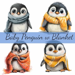 Paquete de 16 imágenes prediseñadas de pingüinos lindos con manta, 16 imágenes en formato JPG de alta calidad, manualidades, creación de tarjetas, imágenes prediseñadas, manualidades con papel digital, álbumes de recortes