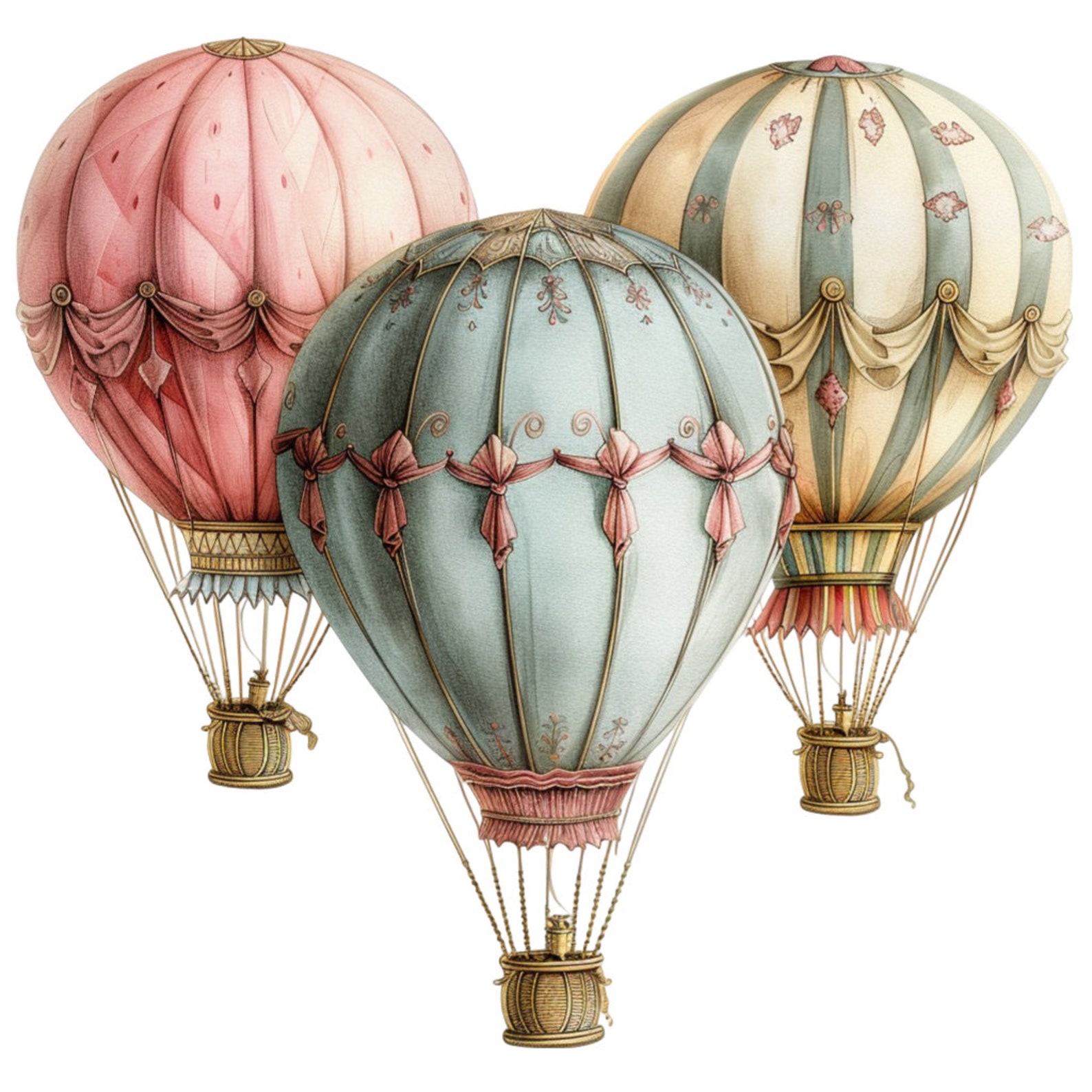 16 Vintage Hot Air Balloon Clipart Bundle, 16 High-quality JPG, Craft ...