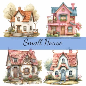 15 Mini House Small Homes Clipart Bundle, 15 JPG di alta qualità, artigianato, creazione di biglietti, clip art, artigianato di carta digitale, scrapbooking