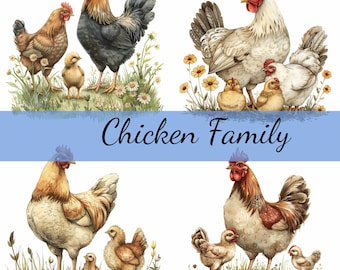 15 Chicken Family Rooster Chick Clipart Bundle, 15 High-Quality JPG, Craft Art, Card Making, Clip Art, Digital Paper Craft, Scrapbooking