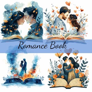 Paquete de 16 imágenes prediseñadas de libros de novelas románticas, 16 archivos JPG de alta calidad, manualidades, creación de tarjetas, imágenes prediseñadas, manualidades con papel digital, álbumes de recortes