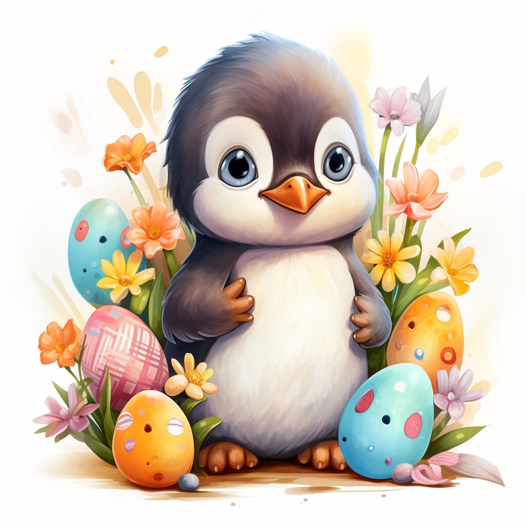 Easter Penguin W Easter Eggs Clipart Bundle, High-quality JPG, Craft ...