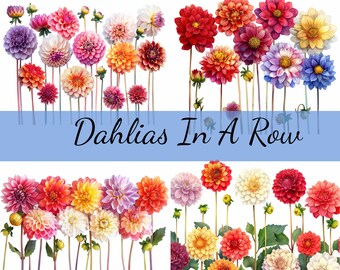16 Dahlia Flowers in a Row Clipart Bundle, 16 High-Quality JPG, Craft Art, Card Making, Clip Art, Digital Paper Craft, Scrapbooking
