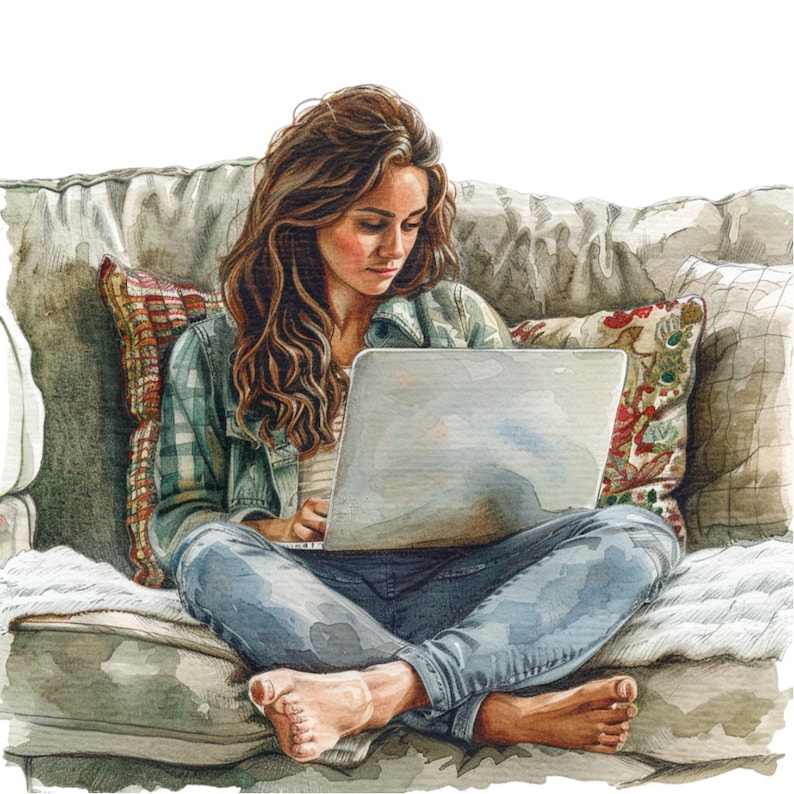 Woman on Couch With Laptop Clipart Bundle, 14 Highquality JPG, Craft