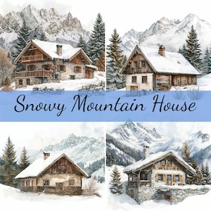 Lot de 16 cliparts maison dans les montagnes des Alpes, JPG de haute qualité, création artistique, fabrication de cartes, clipart, créations numériques sur papier, scrapbooking