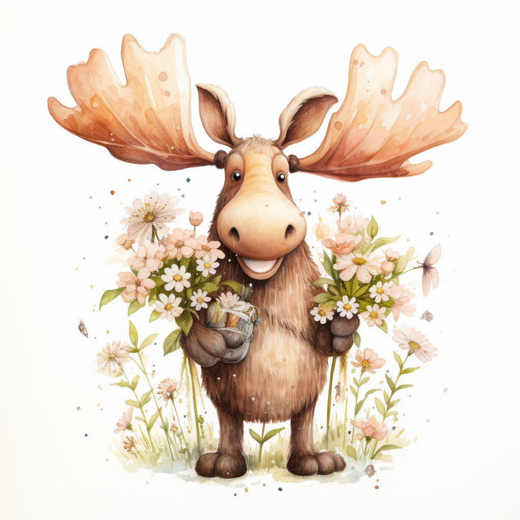 12 Cute Cartoon Moose Clipart Bundle, High-quality JPG, Nursery Art ...