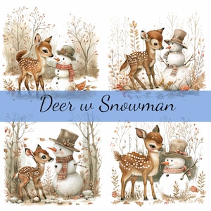 Paquete de 16 imágenes prediseñadas de ciervos con muñecos de nieve en invierno, 16 imágenes en formato JPG de alta calidad, manualidades, creación de tarjetas, imágenes prediseñadas, manualidades con papel digital, álbumes de recortes
