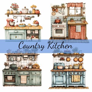 16 Folk Art Country Kitchen Clipart Bundle, 16 JPG and Transparent PNG ...