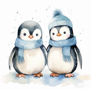 16 Winter Penguin Friends Clipart Bundle, 16 High-Quality JPG, Nursery Art, Card Making, Clip Art, Digital Paper Craft Penguin JPG, Wall Art