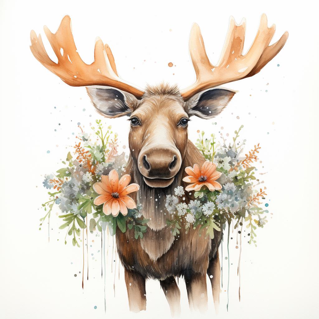 Spring Cute Moose 12 Cute Moose W Flowers Clipart Bundle, High-quality JPG, Nursery Art ...