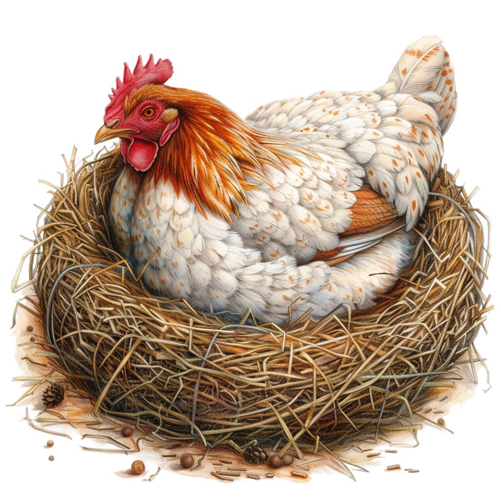 16 Hen Chicken on a Nest Clipart Bundle, 16 High-quality JPG, Craft Art ...