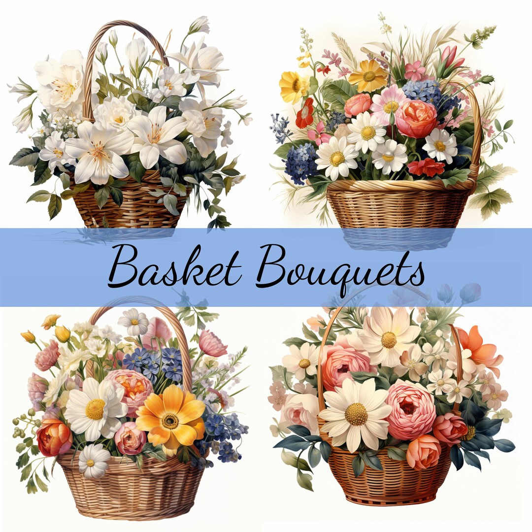 15 Flower in Basket Clipart Bundle, Highquality JPG, Craft Art, Card — free download