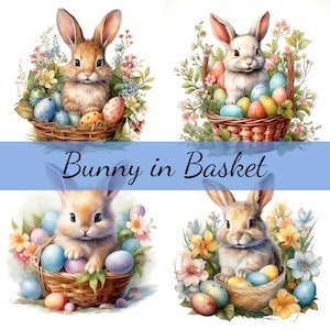15 Bunny In Easter Basket w Easter Eggs Clipart Bundle High-Quality JPG, Craft Art, Card Making, Clip Art, Digital Paper Craft, Scrapbooking