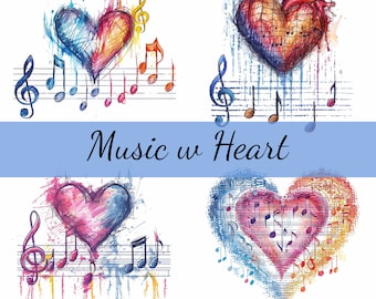 15 Hearts and Music Notes Love Clipart Bundle, 15 High-Quality JPG, Craft Art, Card Making, Clip Art, Digital Paper Craft, Scrapbooking