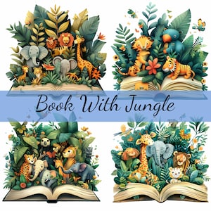 16 open boek met wilde dieren komen uit Clipartbundel, hoogwaardige JPG, ambachtelijke kunst, kaarten maken, illustraties, digitaal ambacht, scrapbooking