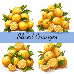 16 Orangen und geschnittene Orangenfrüchte, Clipart-Bundle, 16 hochwertige JPG, Crafted Art, Kartenherstellung, Clip Art, Digital Paper Craft, Scrapbooking