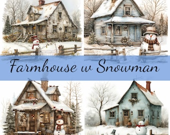 16 Winter Farm House With Snowman Clipart Bundle, 16 High-Quality JPG, Craft Art, Card Making, Clip Art, Digital Paper Craft, Scrapbooking