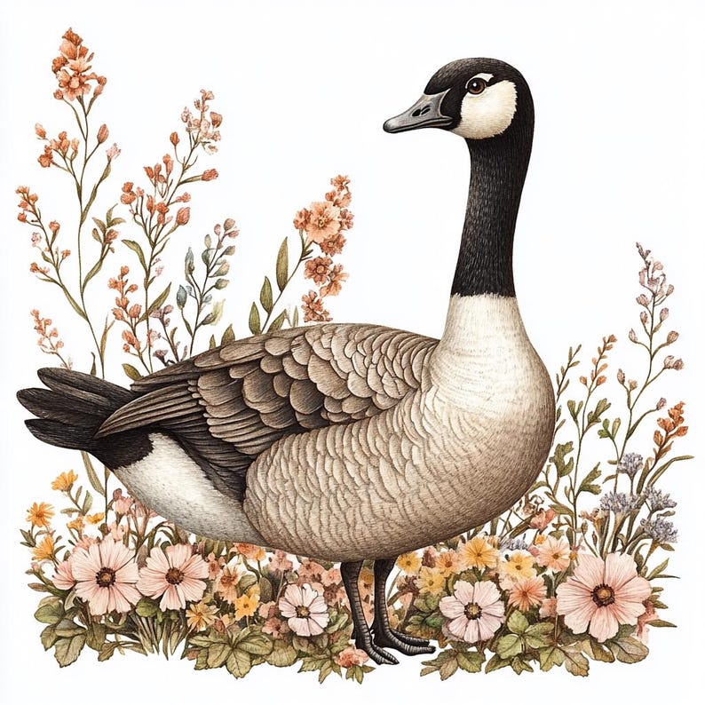 Folk Art Goose With Flowers Clipart Bundle 12 Transparent PNG Download