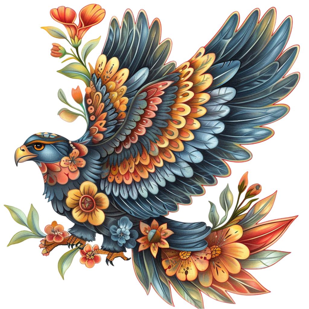 Folk Art Eagle in Flowers Clipart Bundle, 12 Transparent PNG Download ...