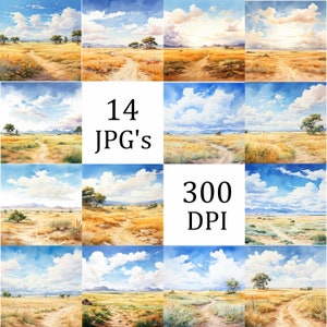 14 Wüste Prairie Landschaft Clipart Bundle, hochwertige JPG, Landschaft, Kartenherstellung, Clip Art, digitale Papiermodelle, Scrapbooking, Wandkunst