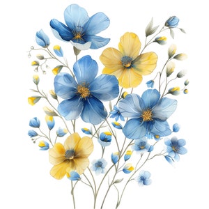 Abstract Blue and Yellow Flowers Clipart Bundle, 16 High-quality JPG ...
