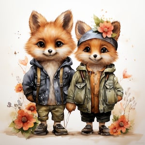 14 Fuchs Freunde mit Winterkleidung Clipart Bundle, 14 hochwertige JPG, Kinderzimmer Kunst, Kartenherstellung, Clip Art, digitales Papiermodell, Fox Art JPG