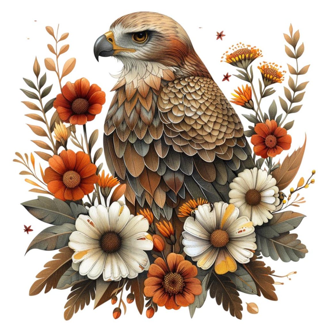 Folk Art Eagle in Flowers Clipart Bundle, 12 Transparent PNG Download ...
