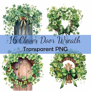 Bundle de 16 cliparts aquarelle porte trèfle téléchargement PNG Transparent, carte, clipart, papier numérique artisanat Scrapbooking Saint-Patrick