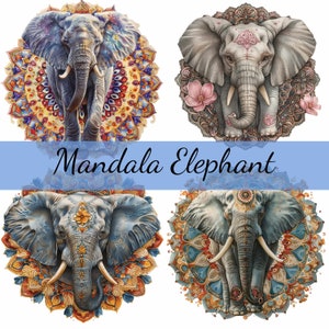 16 elefanti con sfondo mandala clipart bundle, 16 JPG di alta qualità, artigianato, creazione di biglietti, clip art, artigianato di carta digitale, scrapbooking